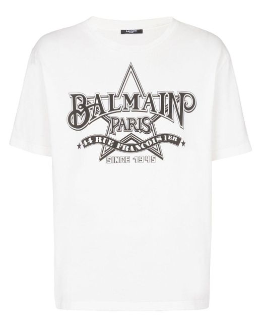 Balmain Crew Neck T -shirt Met Logo -print in het White voor heren