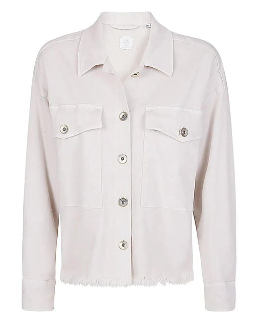 Eleventy White Ausgefranstes Hemd mit Tasche