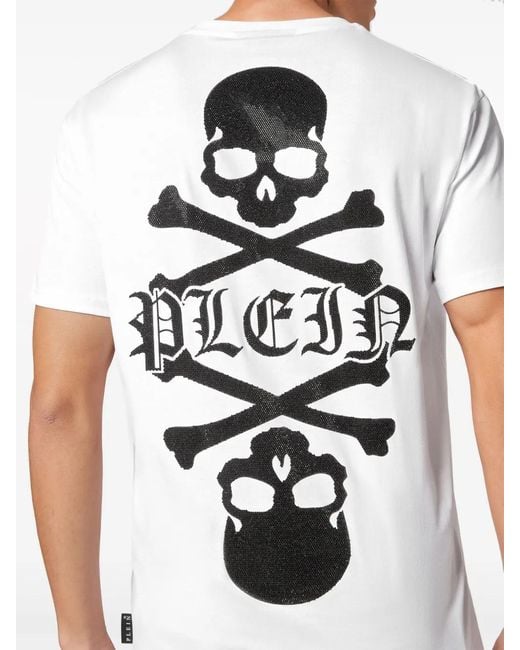 Philipp Plein White Skull Crystal-Embellished T-Shirt for men