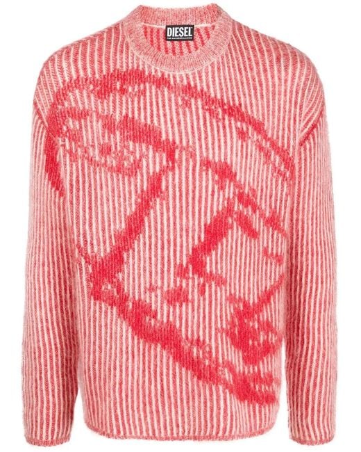 DIESEL Pink Logo-jacquard Jumper In Mohair Blend for men