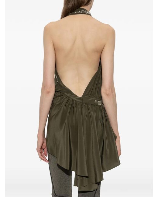 McQueen Green Shimmering Appliqués Silk Top