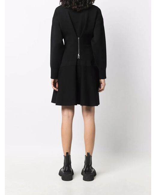 McQueen Black Zip-Detail Flared Dress