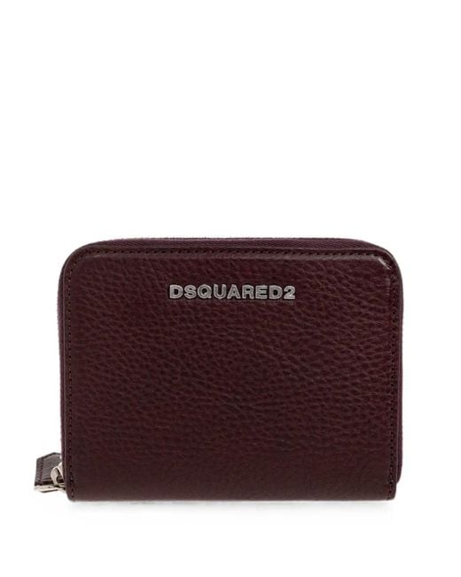 DSquared² Purple Logo-Plaque Pebbled-Leather Wallet