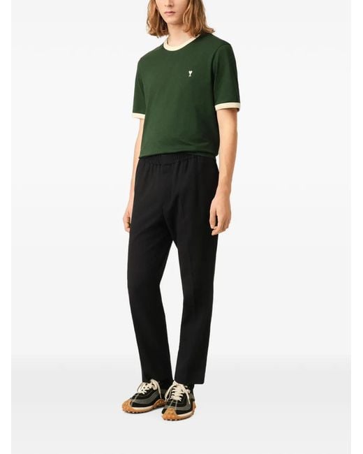 AMI Black Elasticated-Waist Wool Trousers for men