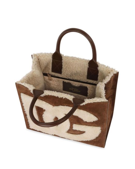 Dolce & Gabbana Brown Dg Daily Small Suede Tote Bag
