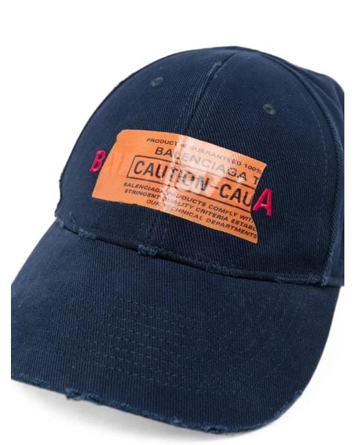 Balenciaga Blue Distressed Logo-Patch Baseball Cap for men