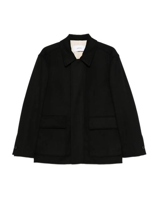 Lardini Black Patch-Pocket Collared Coat for men