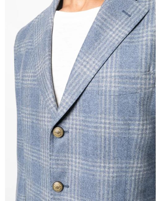 Eleventy Blue Check-Pattern Single-Breasted Blazer for men