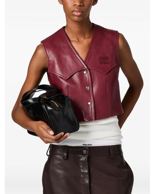Miu Miu Red Snap-Button Leather Vest