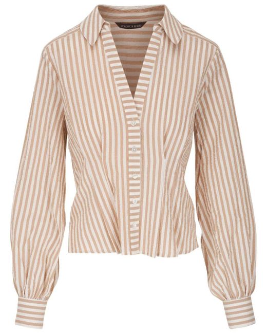Veronica Beard Natural Amelia Striped Cotton Shirt
