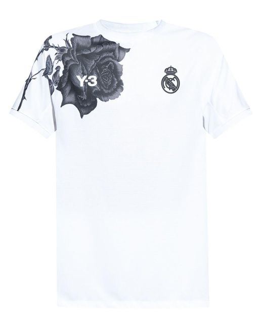 Y-3 White X Real Madrid Warm Up Rose-Print T-Shirt for men