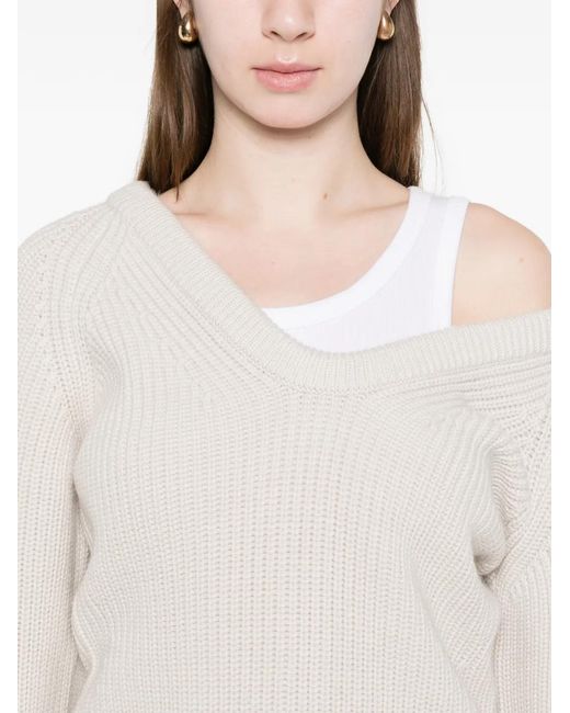 Carven White V-Neck Sweater