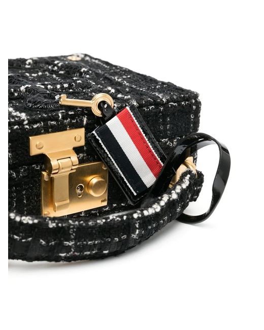 Thom Browne Black Mini Tweed Ribbon Chain Tote Bag