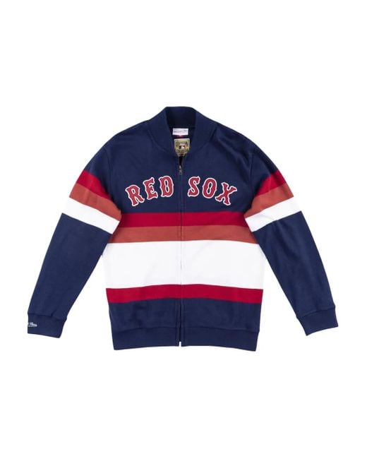 Mitchell & Ness Blue X Mlb Boston Sox Striped Zip-Up Sweatshirt for men