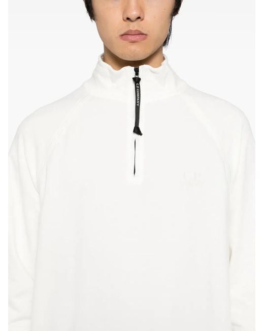 C P Company White C. P. Company Light Fleece Half-Zip Logo Sweatshirt for men