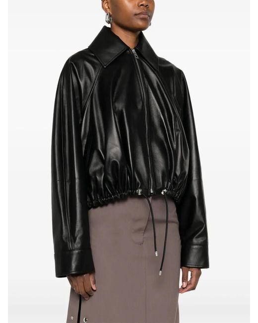 Loewe Black Drawstring-Hem Leather Jacket