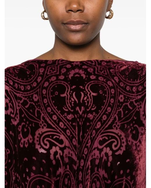 Etro Red Paisley-Pattern Velvet Poncho