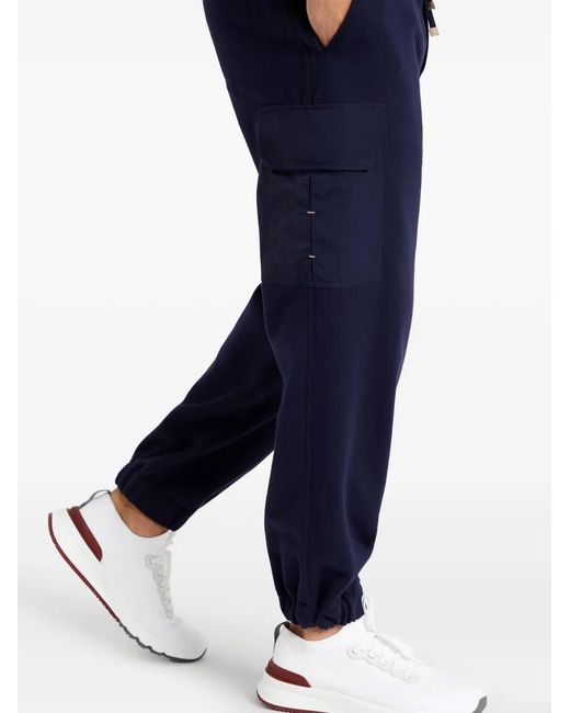 Brunello Cucinelli Blue Straight-Leg Cotton-Blend Track Pants for men