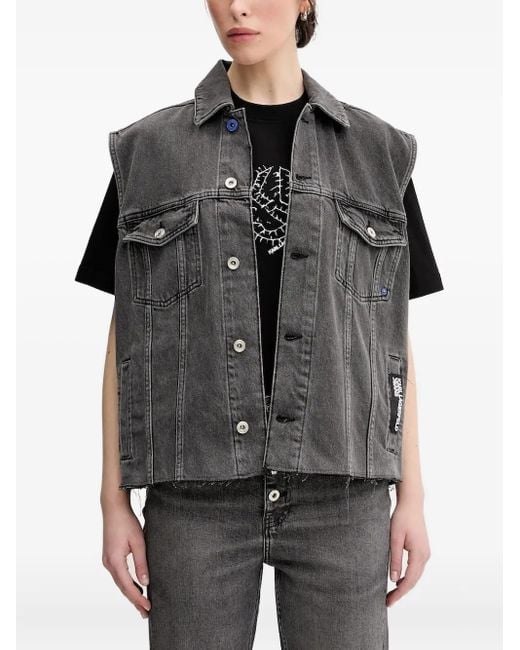 Karl Lagerfeld Black Frayed Denim Vest