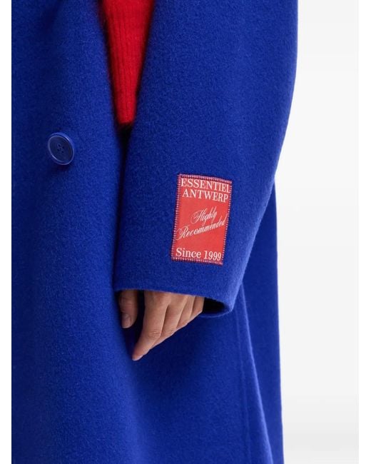 Essentiel Antwerp Blue Double-Breasted Oversized Coat
