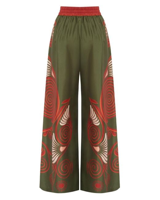 LaDoubleJ Green Kerylos-print Silk Palazzo Trousers