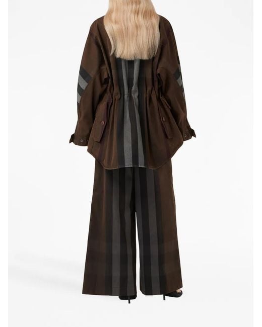 Burberry Brown Check-Pattern Wide-Leg Trousers