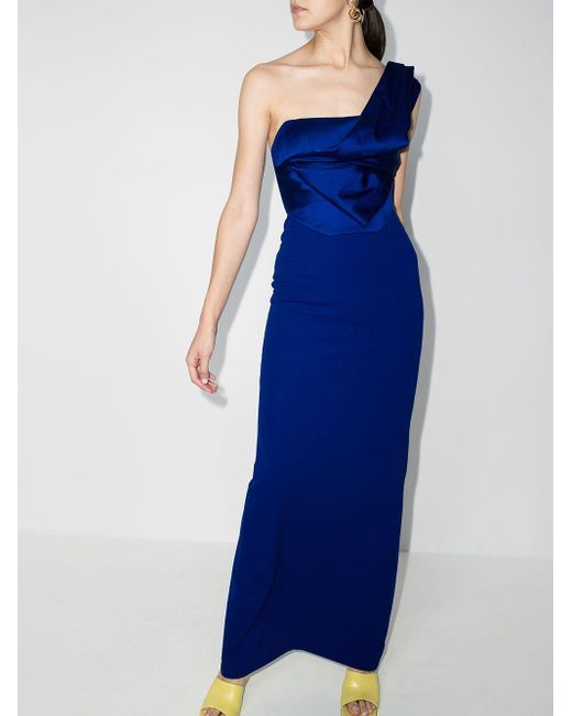 Solace London Blue Kara One-shoulder Evening Gown