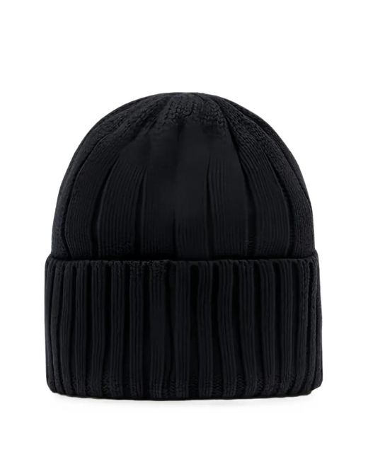 Save The Duck Black Logo-Patch Beanie Hat for men