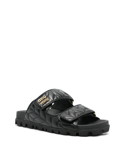 Miu Miu Quilted Nappa Sandals in Black | Lyst