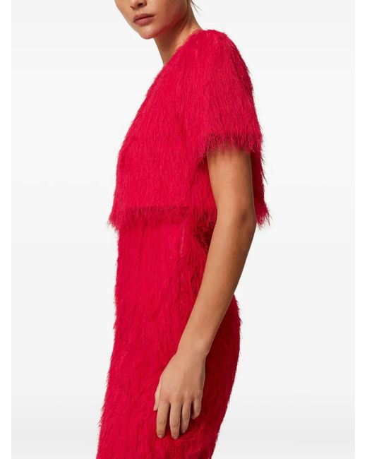 Twinset Red Feather-Effect Short-Sleeved Jacket