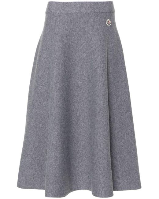 Moncler Gray Logo-Patch Midi Skirt