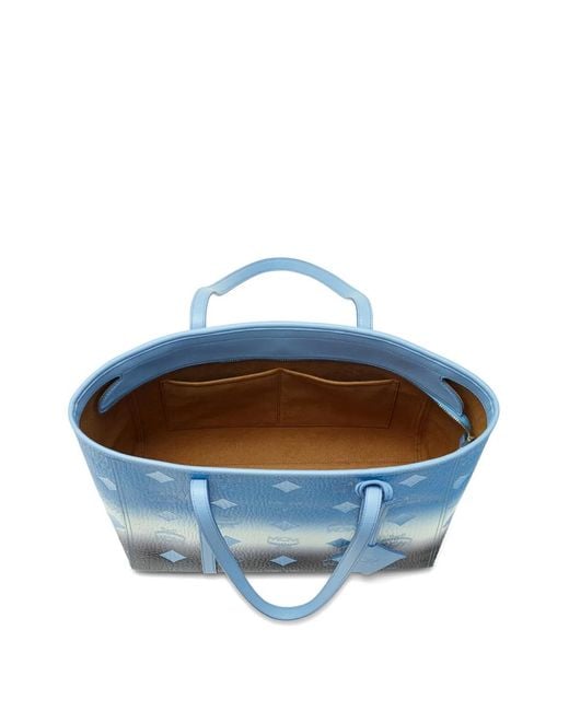 MCM Blue Monogram-Embossed Ombré-Effect Shoulder Bag