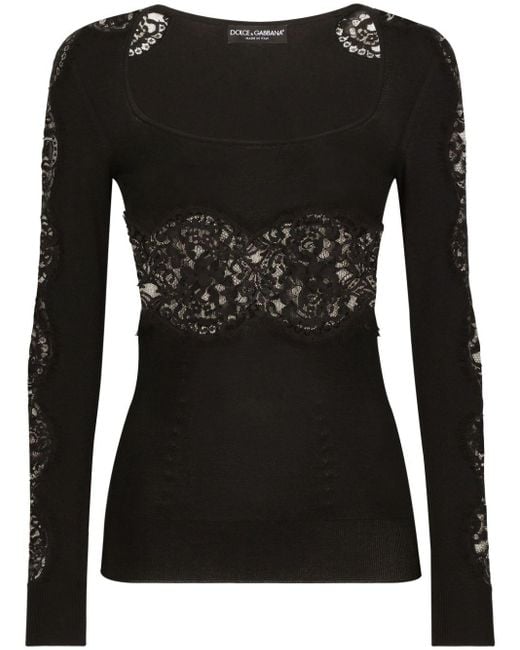 Dolce & Gabbana Black Floral-lace Knit Jumper