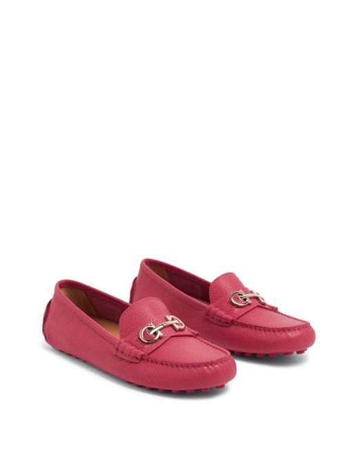 Ferragamo Pink Buckle-detail Leather Loafers