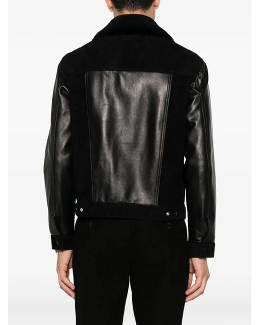 Ernest W. Baker Black Veste En Cuir À Empiècements for men