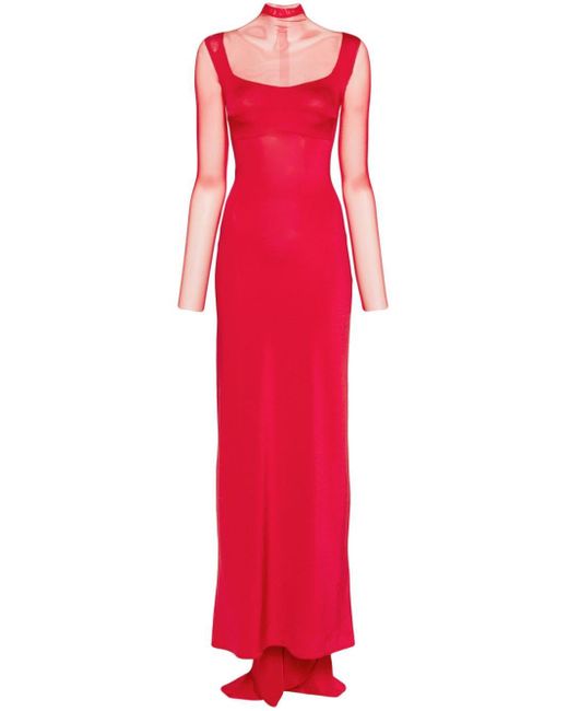 Atu Body Couture Red High Neck Panelled Gown
