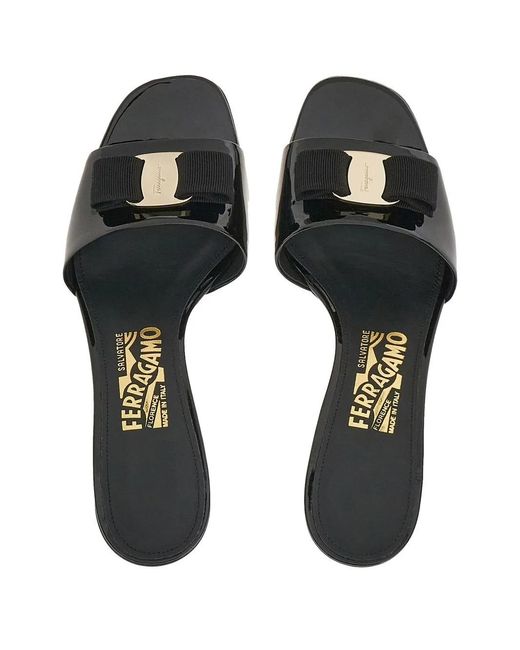 Ferragamo Black Vara Bow-Embellished Patent-Leather Mules
