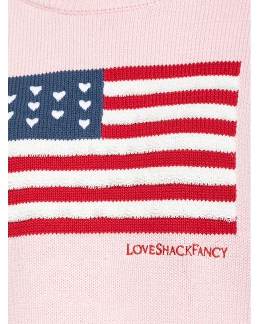 LoveShackFancy Pink Blushing Flag-Knit Sweater