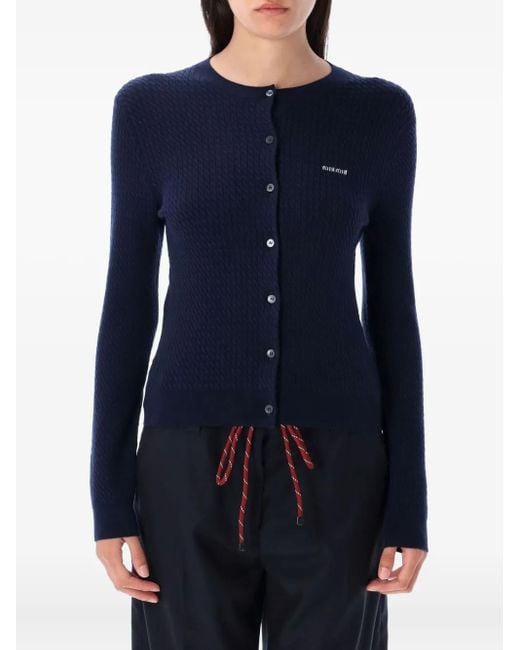 Cárdigan de punto de ochos Miu Miu de color Blue
