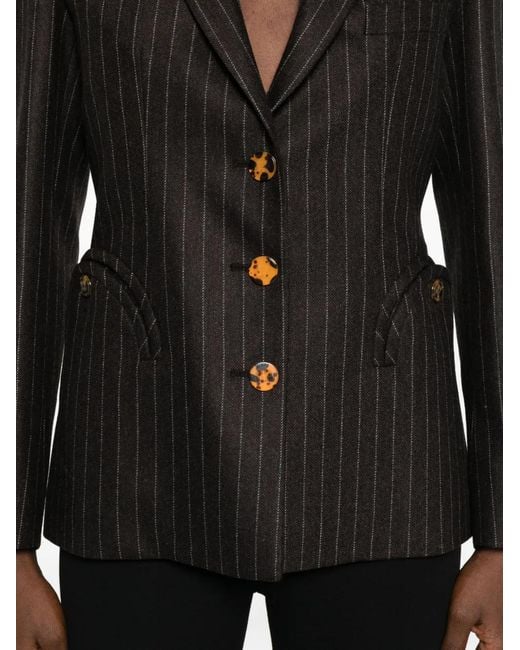 Blazé Milano Black Lady Maud Pinstripe Button-Detail Blazer