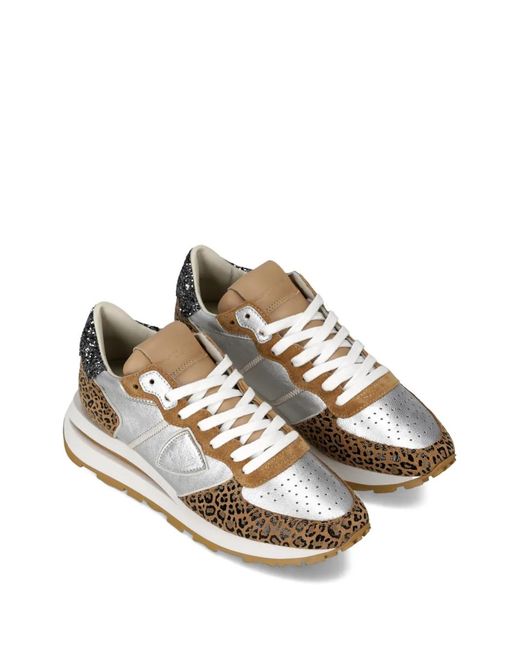 Philippe Model White Leopard Print Glitter Trainers