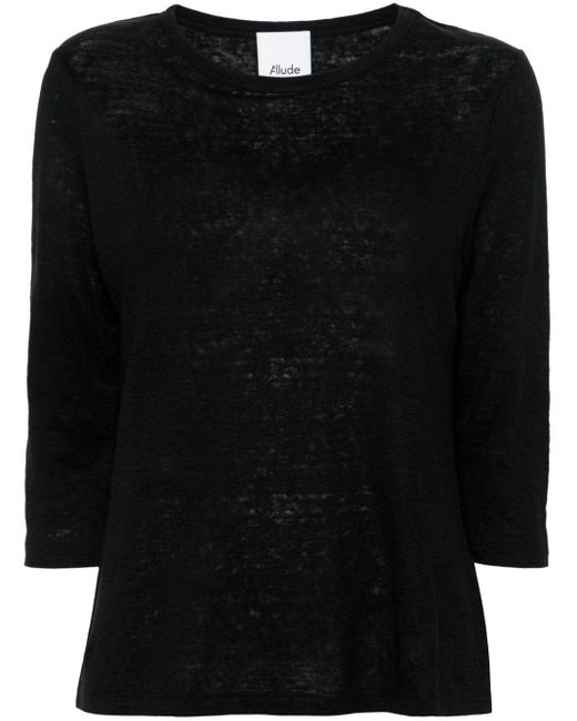 Allude Black Slub-texture Linen T-shirt