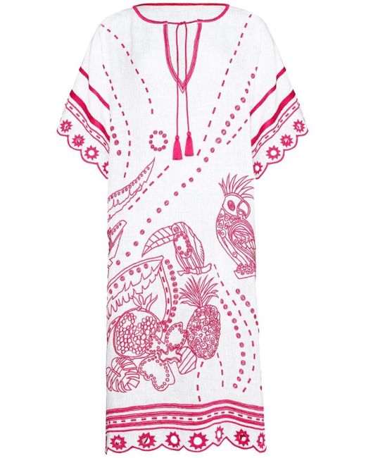 Eres Pink Miranda Embroidered Midi Dress