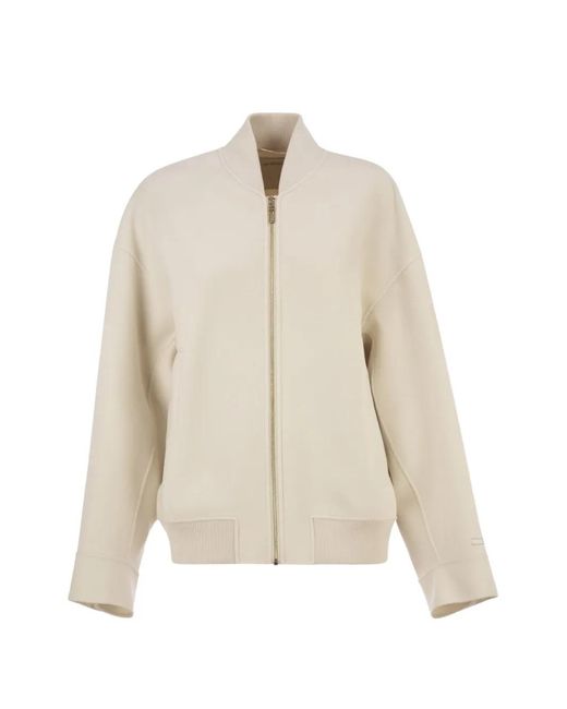 Sportmax White Ribbed-Knit Virgin-Wool Bomber Jacket