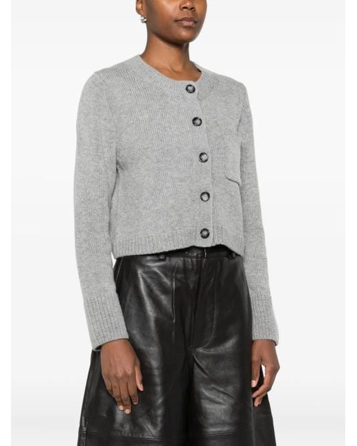 Allude Gray Button-Front Pocketed Cardigan