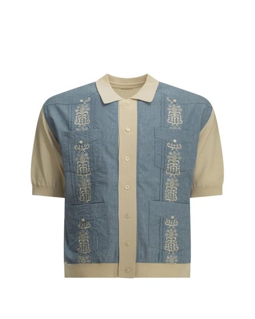 Kapital Blue Embroidered Panelled Shirt for men