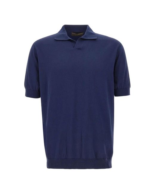FILIPPO DE LAURENTIIS Blue Buttonless V-Opening T-Shirt for men