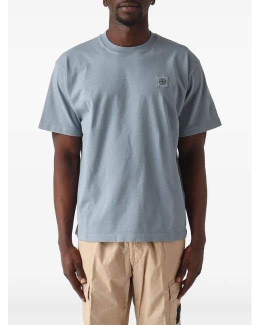 Stone Island Blue 2100030 Combed Organic Cotton Jersey T-Shirt for men