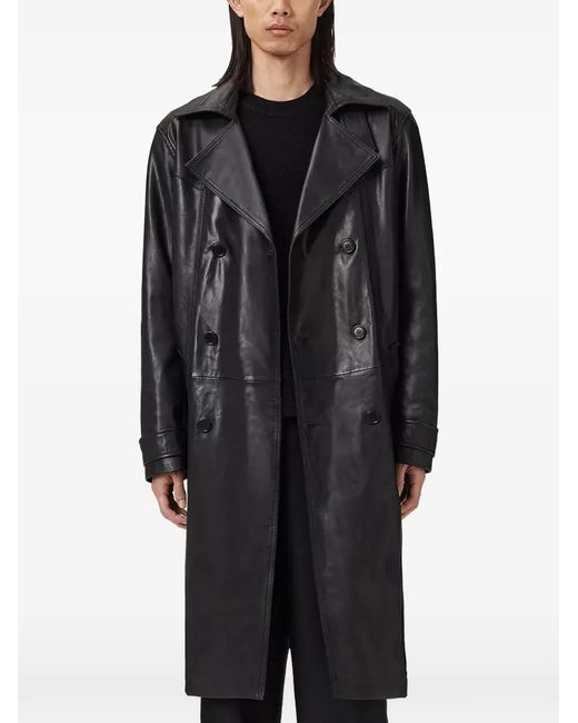 AllSaints Black Kellett Leather Trench Coat for men