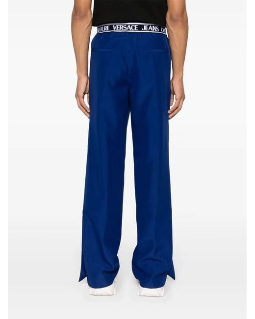 Versace Jeans Couture Blue Logo-Waistband Wide-Leg Trousers for men